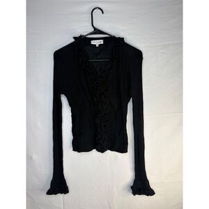 Y2K Anne Fontaine Paris Black Ribbed Ruffle Cardigan Made in France Size 3 Mens
